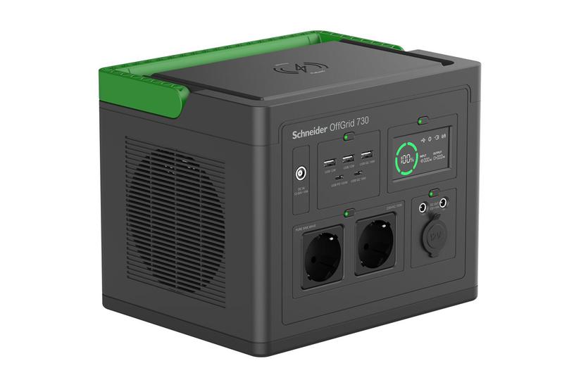 Schneider Offgrid 730 Transportabel Strømstation Lcd Lithium-ion Cee Schuko Stik Sinuskurve Usb- Usb- Trådløs Oplader 700 Watt Li-ion 738 Wh