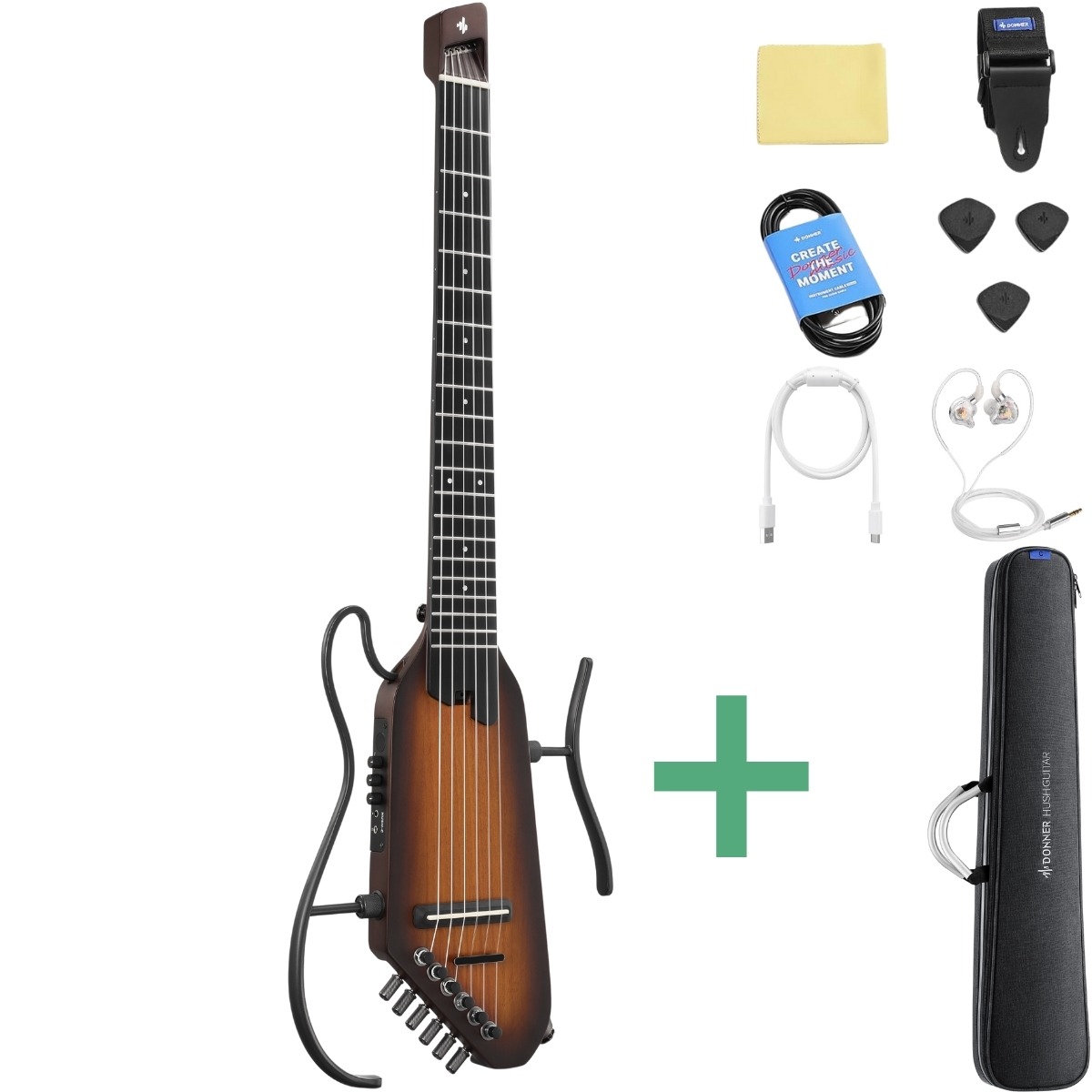 Donner Hush- Silent Spansk Guitar Sunburst
