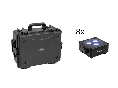 Eurolite Set 8x Akku Flat Light   Bk   Plastic Case With Trolley