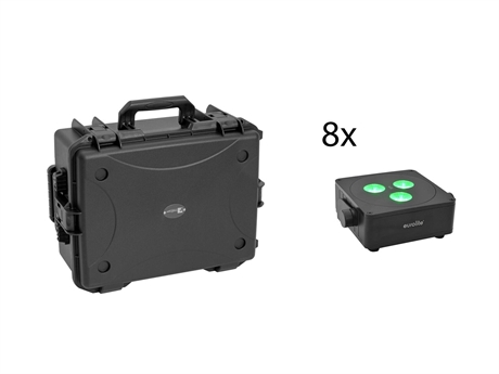 Eurolite Set 8x Akku Ip Flat Light   Bk   Plastic Case With Trolley