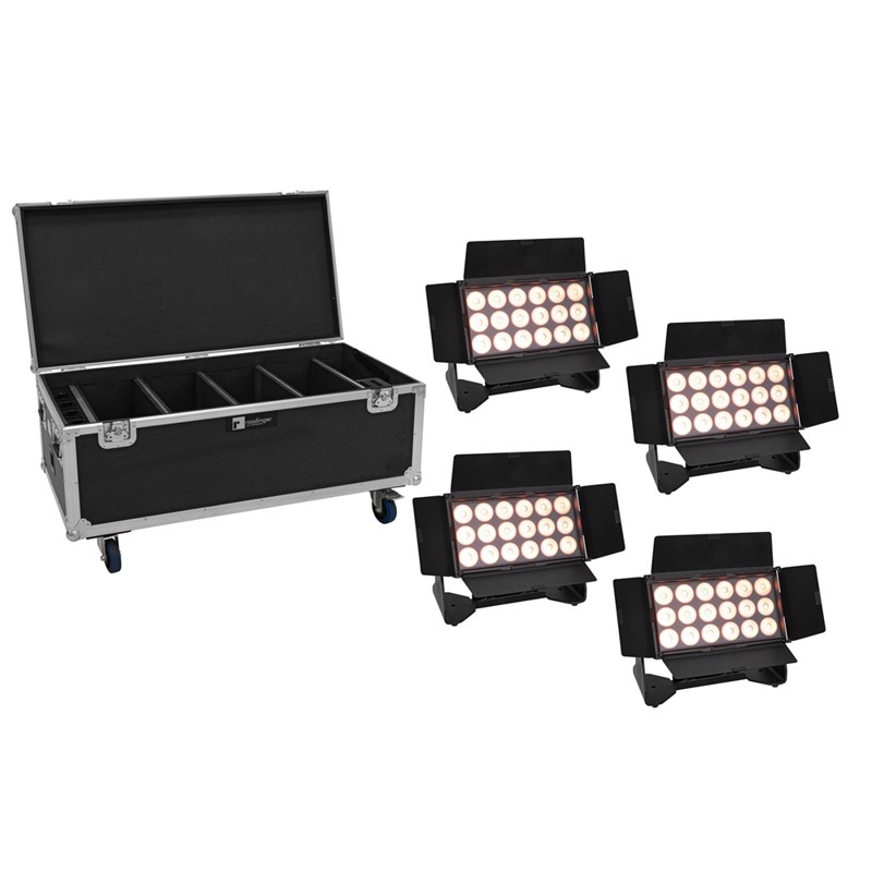 Eurolite Sæt     Akku Multiflood Ip 18x10w Rgbw Wash Crmx   Flight Case Med Hjul