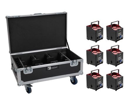 Eurolite Sæt 6x Akku Up-  Qcl Spot Quickdmx Mk2   Flightcase Med Hjul Og Opladningsfunktion