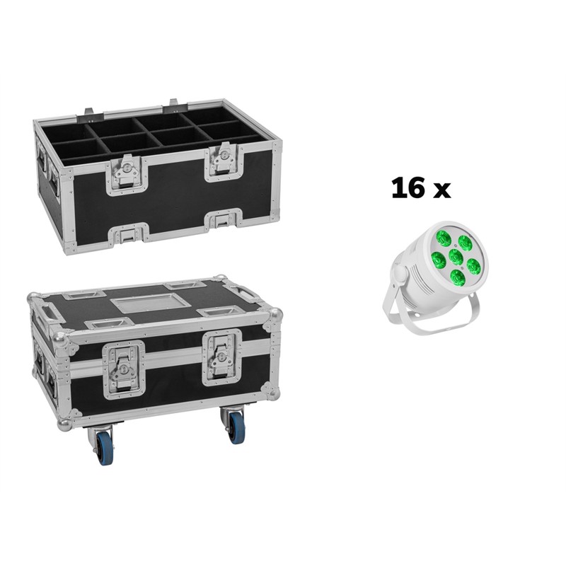 Eurolite Sæt: 16x Led Silent Par         Rgb Ww  Hvide   Flightcase