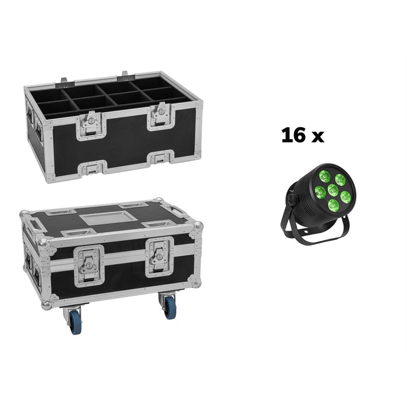 Eurolite Sæt: 16x Led Silent Par       Watt Rgb Ww Spot   Flightcase