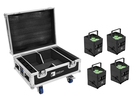 Eurolite Set 4x Akku Ip Up-  Qcl Spot Quickdmx Mk2   Flightcase With Wheels And Charging Function