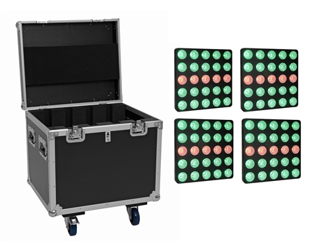 Eurolite Set 4x Led Pixel Matrix Panel 5x5 Rgb Ww   Flightcase With Wheels