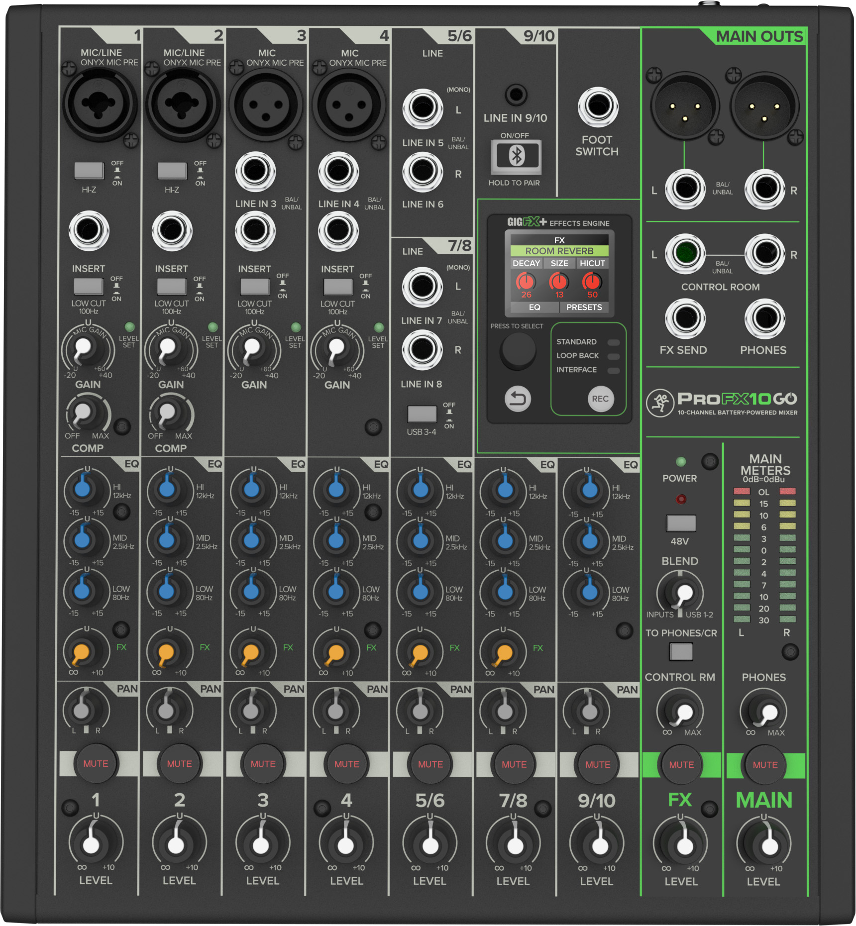 Mackie Profx10go 10-kanals Batteri Mixer Med Fx And Usb