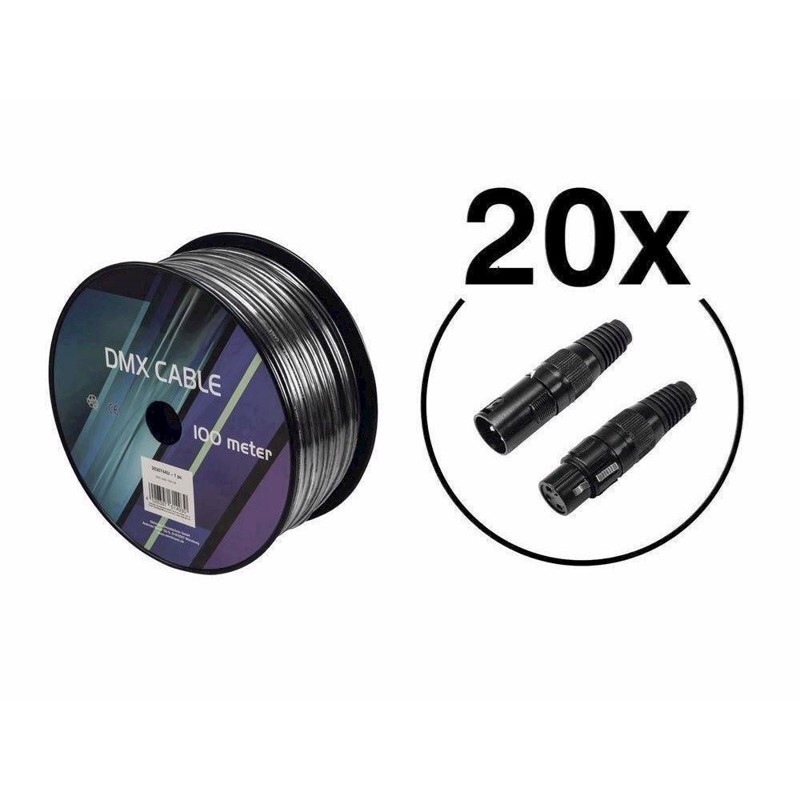100 Meter Dmx Kabel   40 Stk    Pol Dmx Stik   20 Han   20 Hun