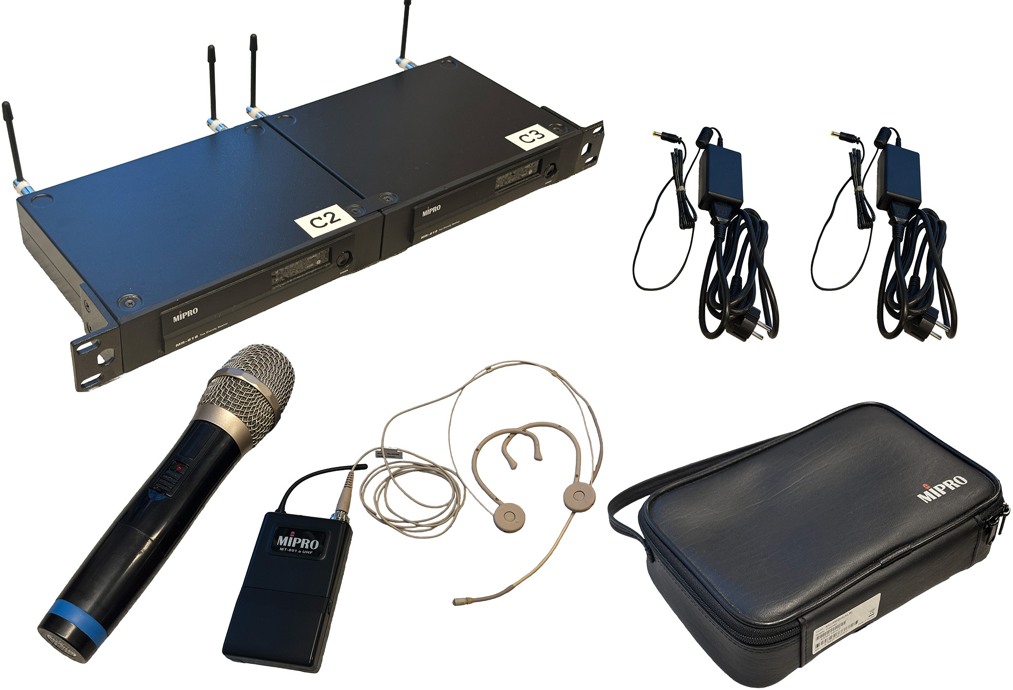 Mipro Mr818-ht Mt Dobbelt Trådløs-system Inkl  1xhåndholdt   1xlommesender    Headset Brugt