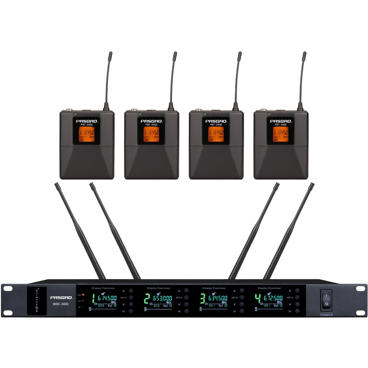 Pasgao Wdc-3400 Pbt-3400  612-697 Mhz  Trådløst Sæt Med Fire Lommesendere
