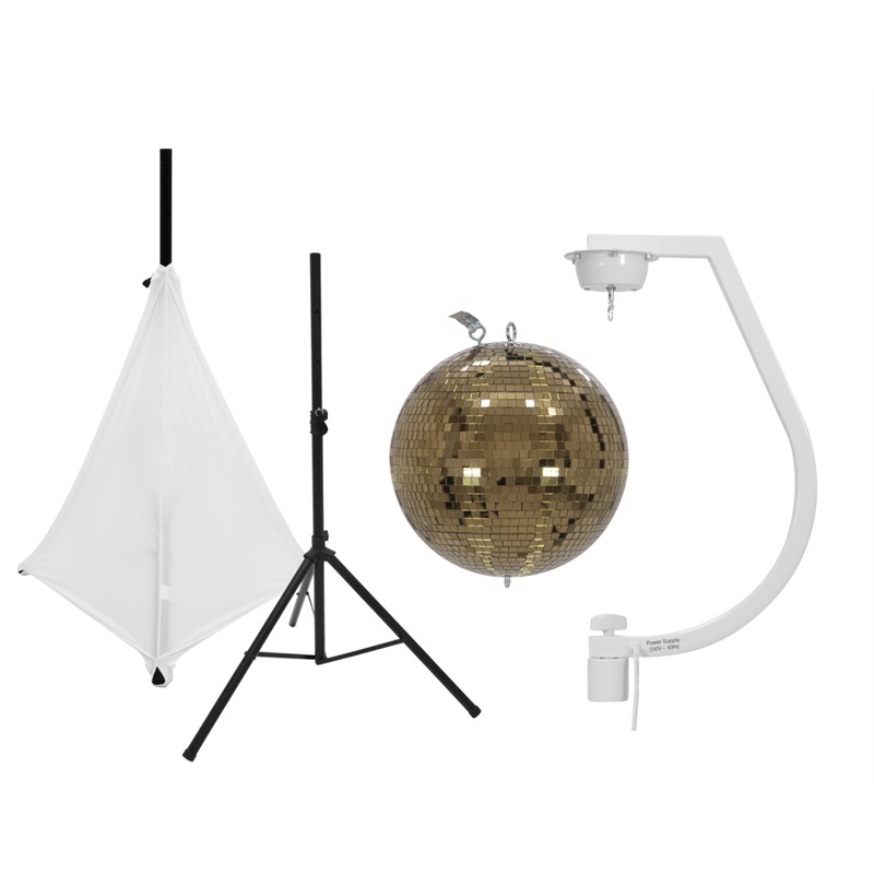 Spejlkugle Sæt  30 Cm  Guld  Med Stativ   Hvidt Cover