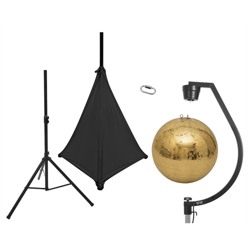 Spejlkugle Sæt  50 Cm  Guld  Med Stativ   Sort Cover