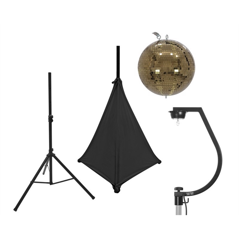 Spejlkugle Sæt  30 Cm  Guld  Med Stativ   Sort Cover