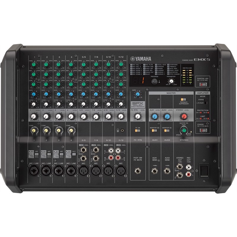 Yamaha Emx5 Power Mixer Med 12 Line Inputs    Mono     Stereo  2x 500w     Digital Effects